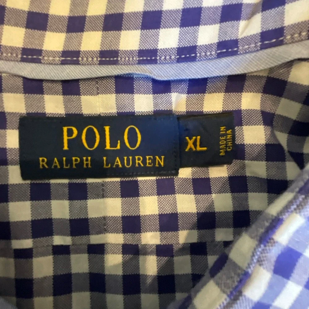 Polo Ralph Lauren Mens‎ XL Gingham Button Down Shirt Navy White Cotton Long Slv
